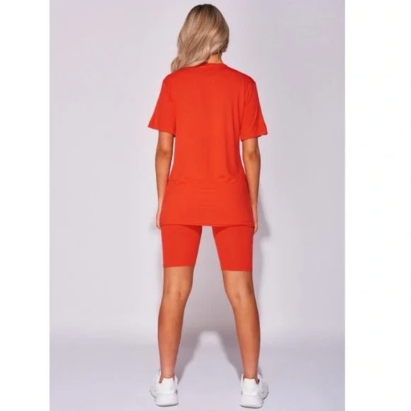 Orange Short Sleeve Top T-Shirt and Biker Shorts Two Piece Set - Picture 3 of 10